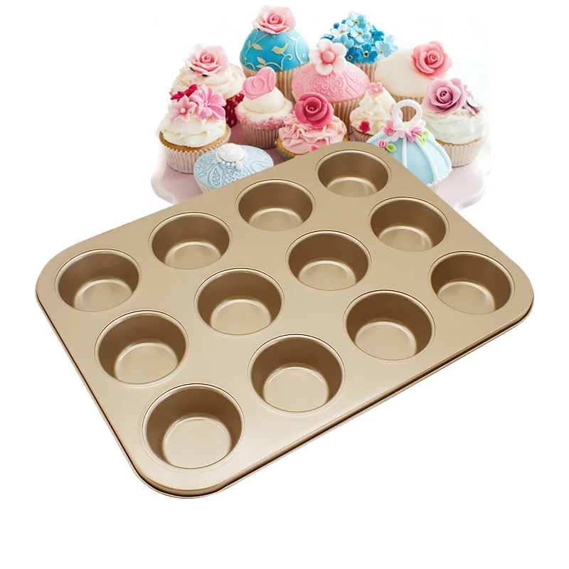 12 чашек антипригарный лоток для выпечки из углеродистой стали круглый капкейк