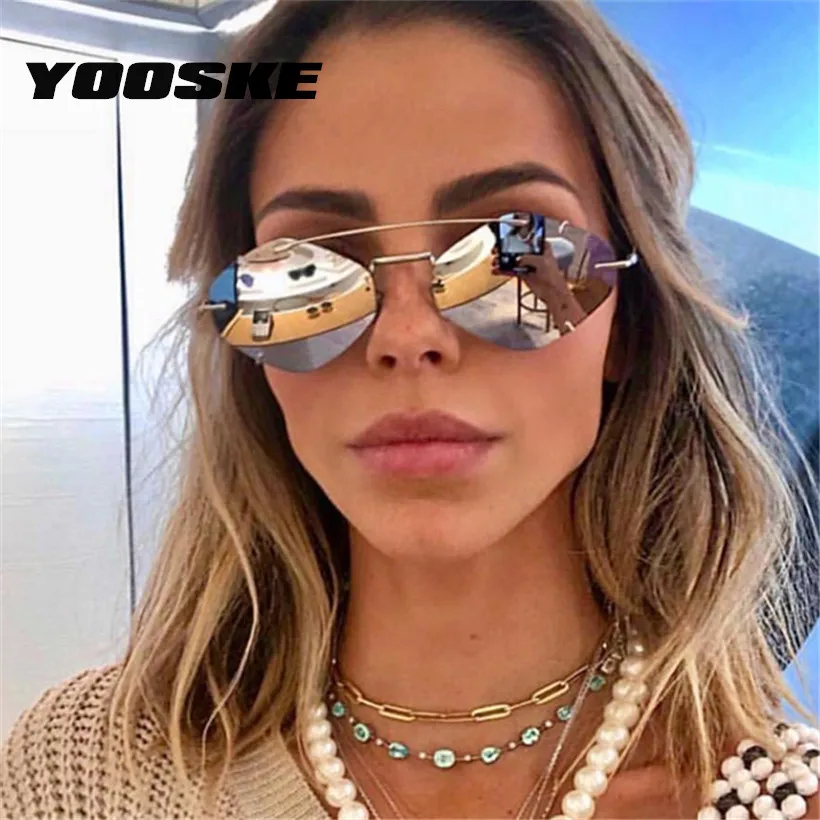 YOOSKE, без оправы, полигон, солнцезащитные очки для женщин, модный бренд, зеркальные линзы, солнцезащитные очки, мужские, оттенки, ультралегкие очки, UV400