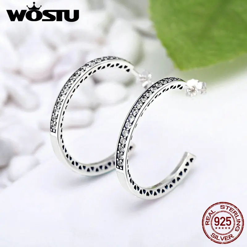 WOSTU новые модные 100% стерлингового серебра 925 Белый лучистое Сердце Крюк серьги