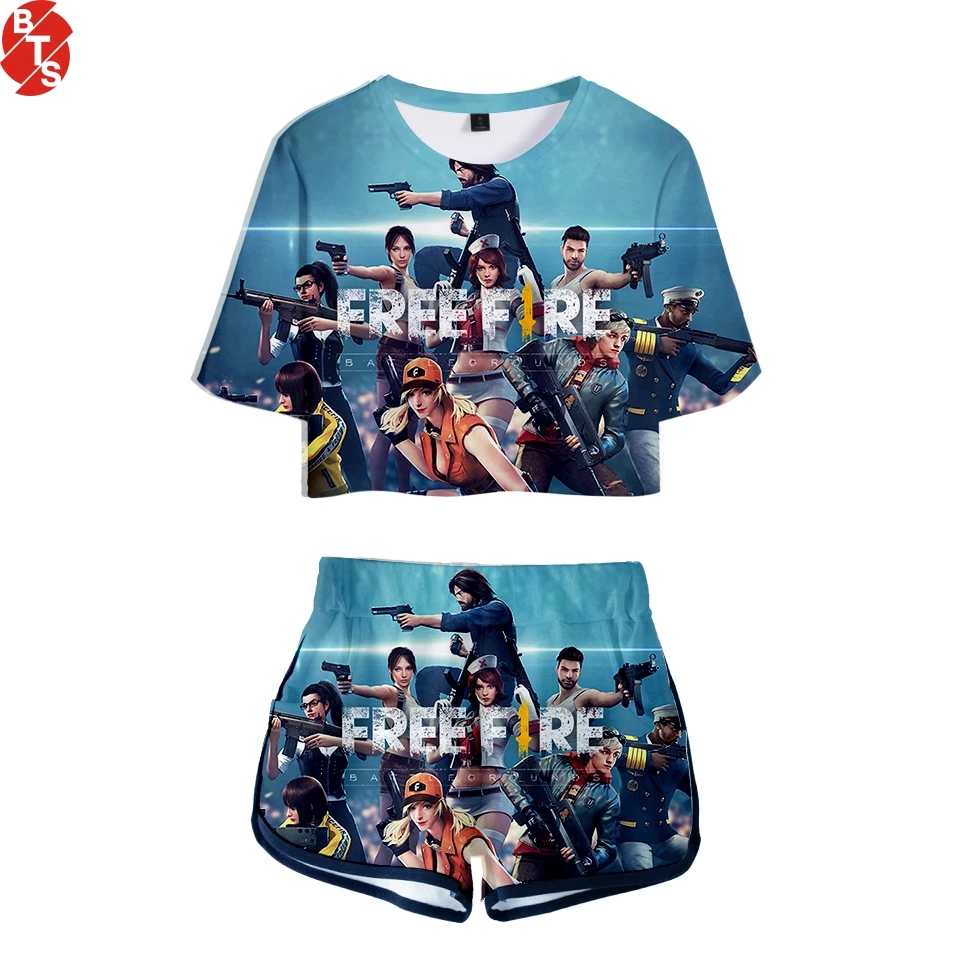 Популярный женский летний комплект из двух предметов с 3D принтом Game Free Fire Модный