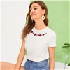 SHEIN женская футболка с вышитым цветочным принтом, женская одежда, топы, Повседневная летняя футболка с круглым вырезом и коротким рукавом