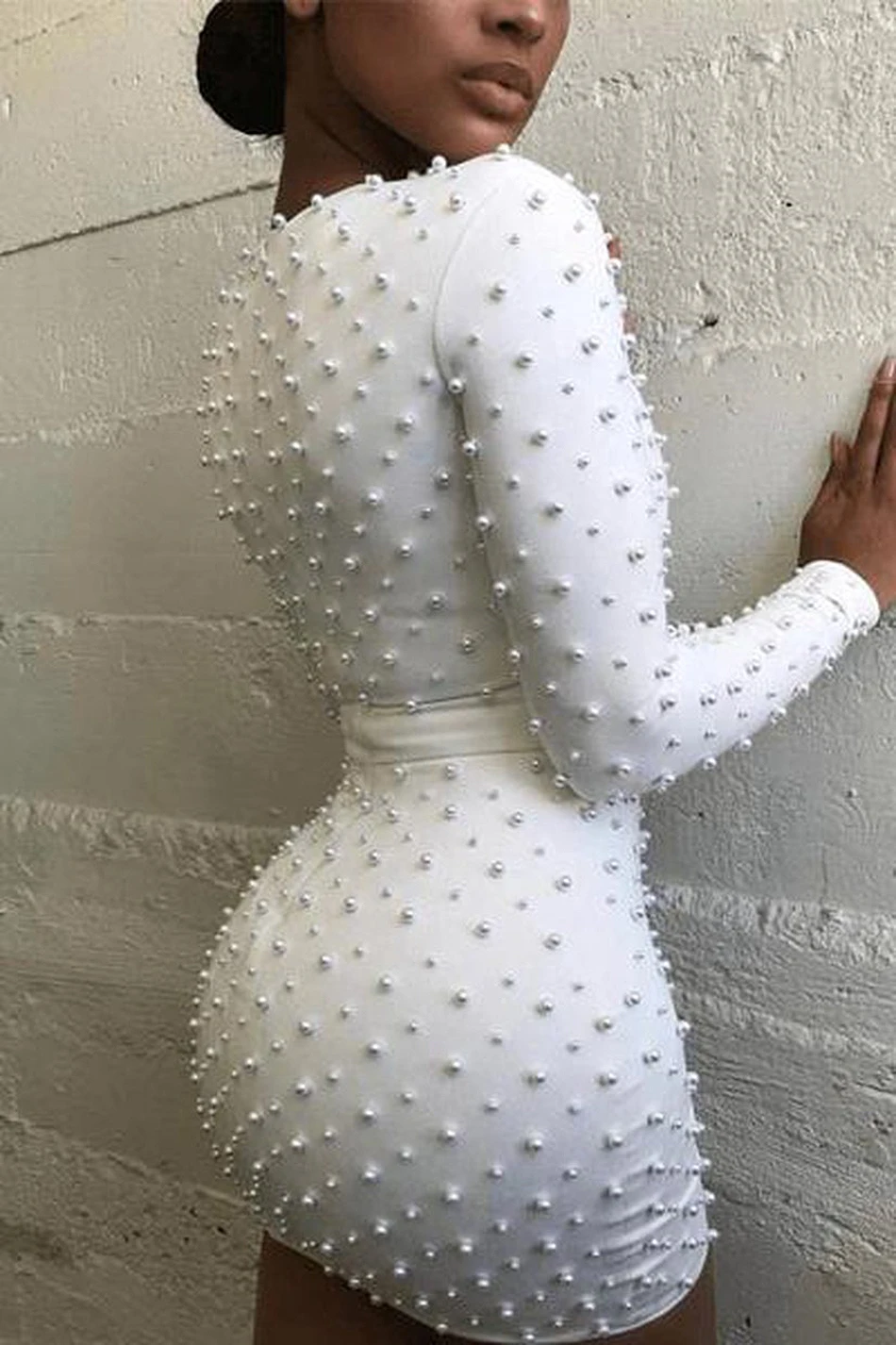 Женское облегающее платье Liser Белое Облегающее Платье с круглым вырезом и