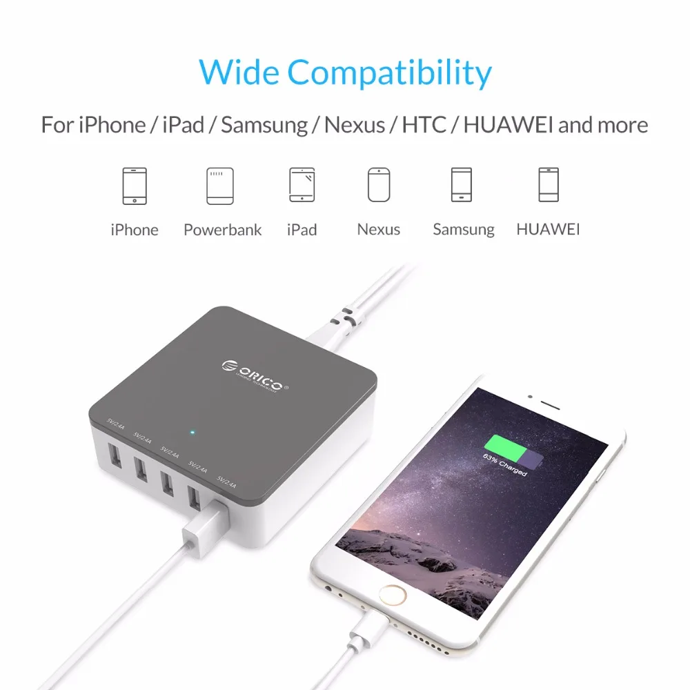 ORICO CSR 5U 5 порты и разъёмы 40 Вт 2.4A Micro USB Смарт Путешествия стены зарядное устройство