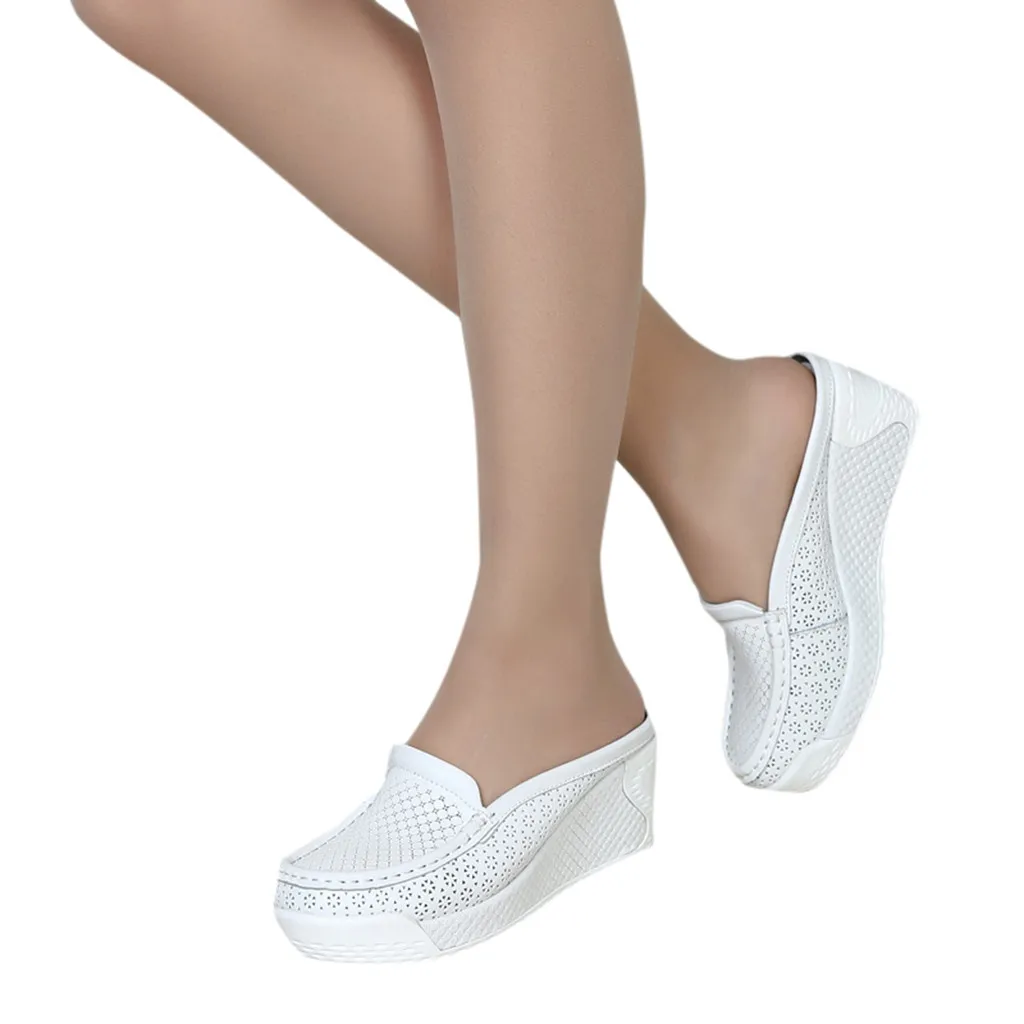 Zapatos de mujer; женская обувь; женские модные повседневные туфли на танкетке без застежки; однотонные Летние удобные туфли на танкетке