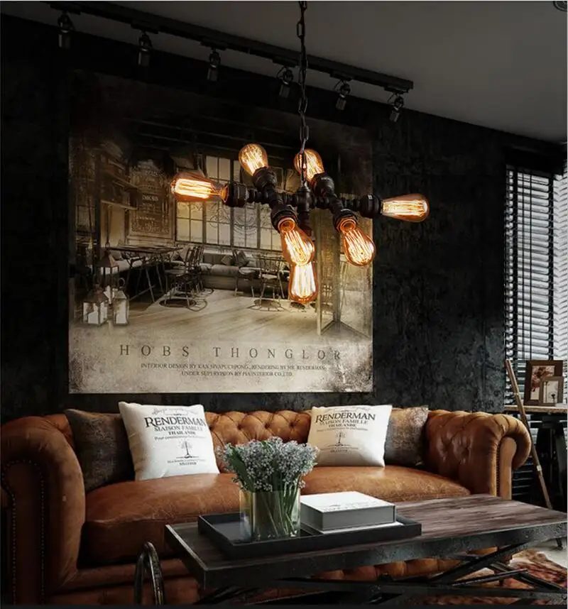 Industrial Style Rustic Pendant Lamp Water Pipe Lights Fixtures with 7 Art Decoration Lighting | Лампы и освещение