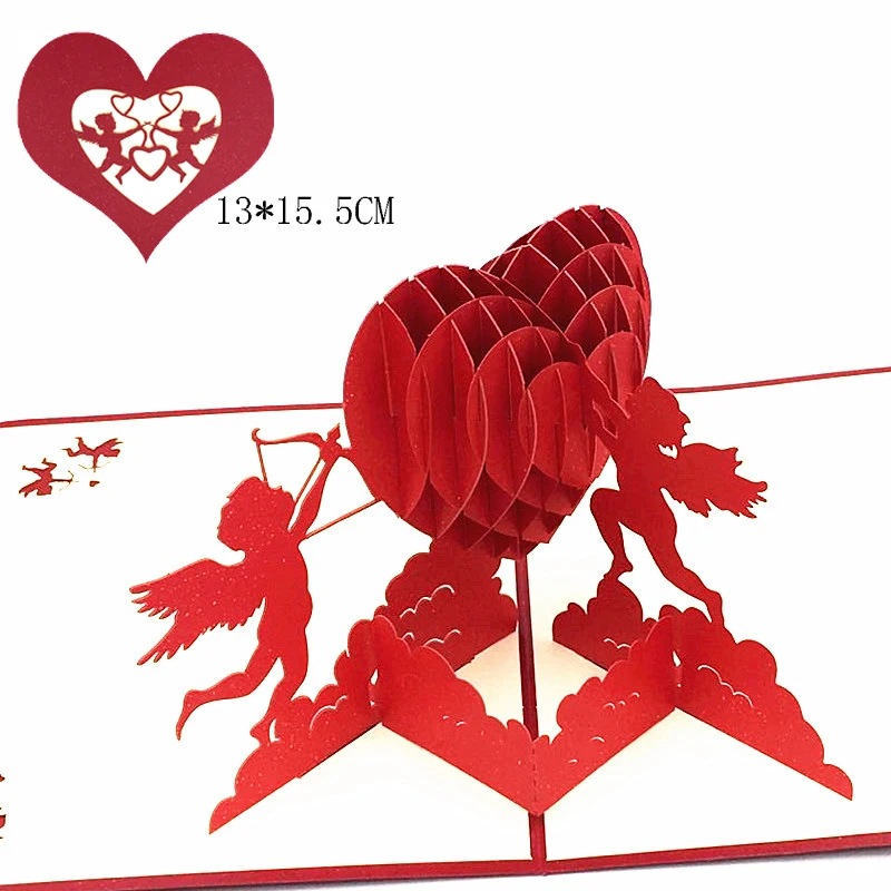 Cupid Love Heart 3D всплывающая открытка Подарочная ручной работы для дня рождения
