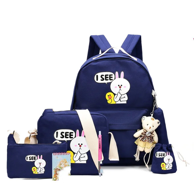 8 pcs/set Multifunctional Backpack Cute Brown Bear School Bag Boy Girls Travel Children Backpacks Kids Canvas school mochila | Багаж и