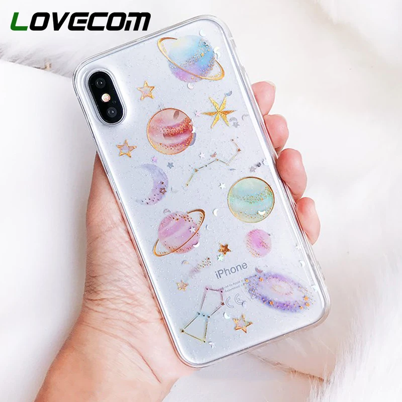 Лак Блеск Bling луна звезды планета чехол для телефона для iphone 11 11Pro Max XS Max XR X 6S 6 7 8 Plus задняя крышка Чехлы с принтом из мультфильма