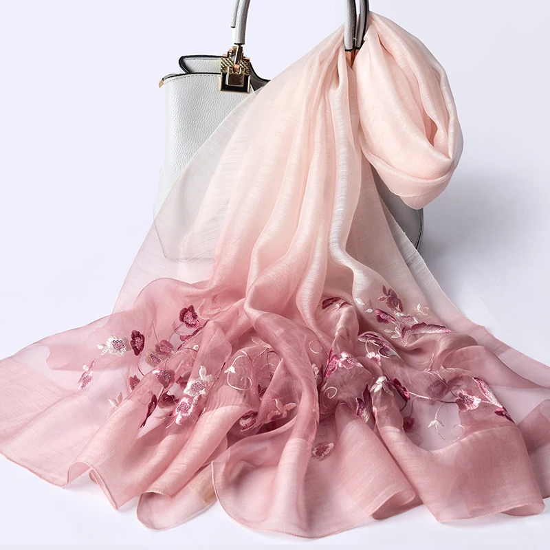 Silk Wool Blending Scarf Women Floral Embroidery 2019 Oversize Shawls and Wraps for Ladies Long Shawl Foulard Scarves |