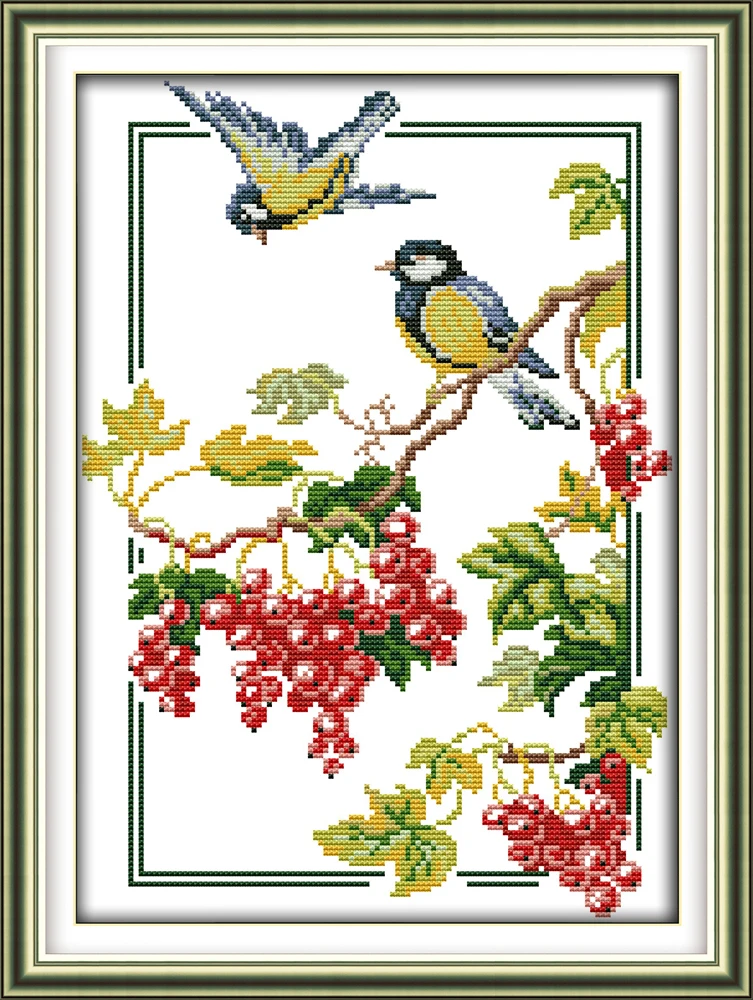 Набор для вышивки крестиком с птицами и ягодами Joy Sunday|joy sunday|christmas stylebirds style |