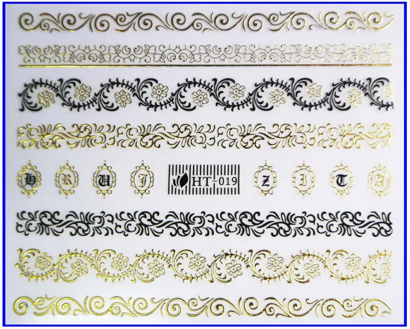 Черный золотой серебряный самоклеющийся 3D стикер для дизайна ногтей тату