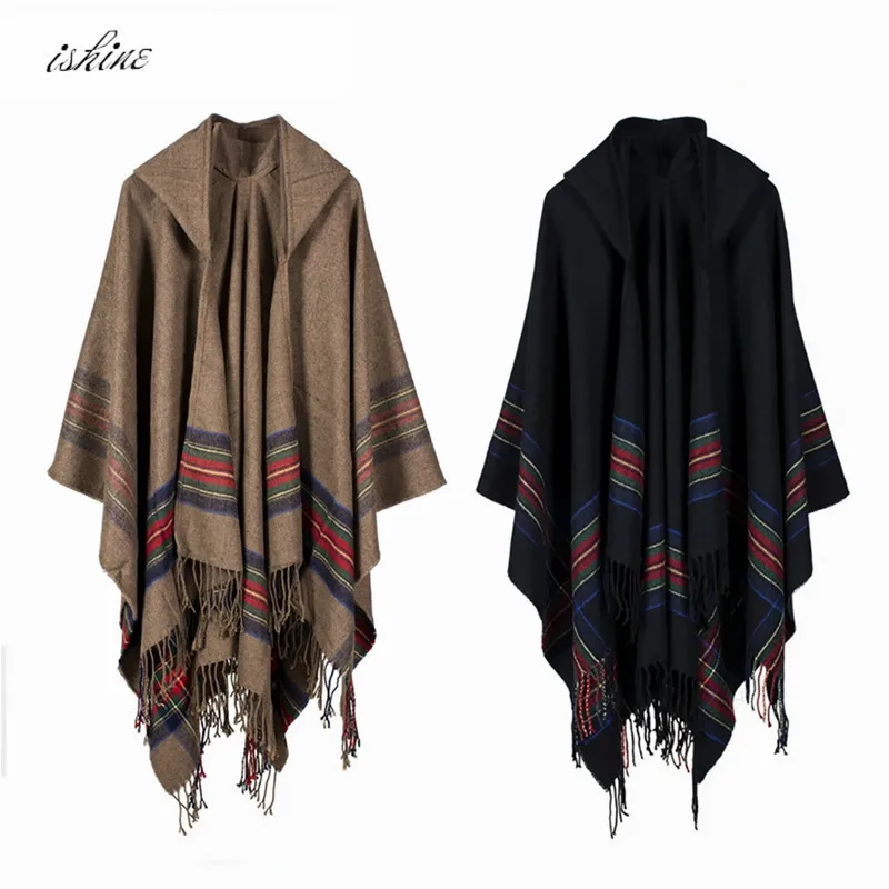 1 шт. зимнее женское Свободное пальто оверсайз вязаное кашемировое пончо накидки