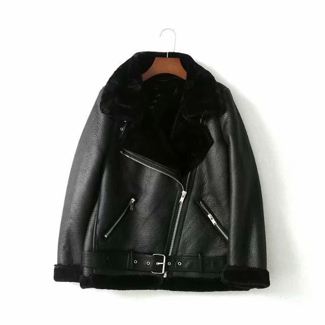 2018 Autumn Winter Women Pu Leather Coat Zipper Sashes Warm Jacket Casual Fashion Imitation Fur Outwear | Женская одежда