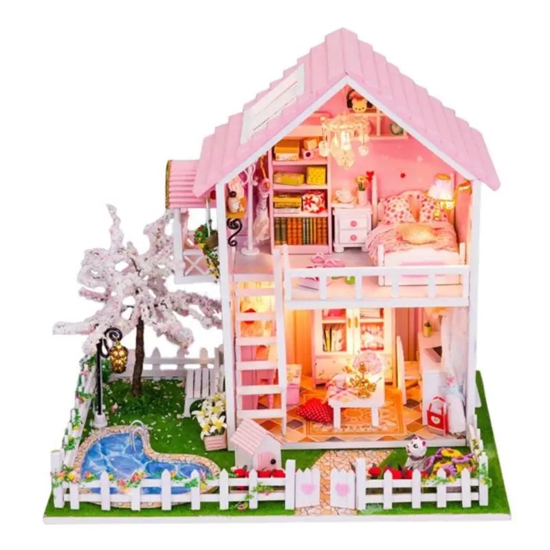 26.7x26.7x19cm Дети DIY куклы дома дети деревянная миниатюрная кукольная мебель комплект игрушки для девочек ручной работы подарки на день рождения торт дом модель игрушки - Цвет: 26.7x26.7x19cm