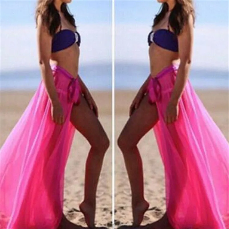 Женский однотонный купальник-бикини накидка юбка с запахом и разрезом | Женская