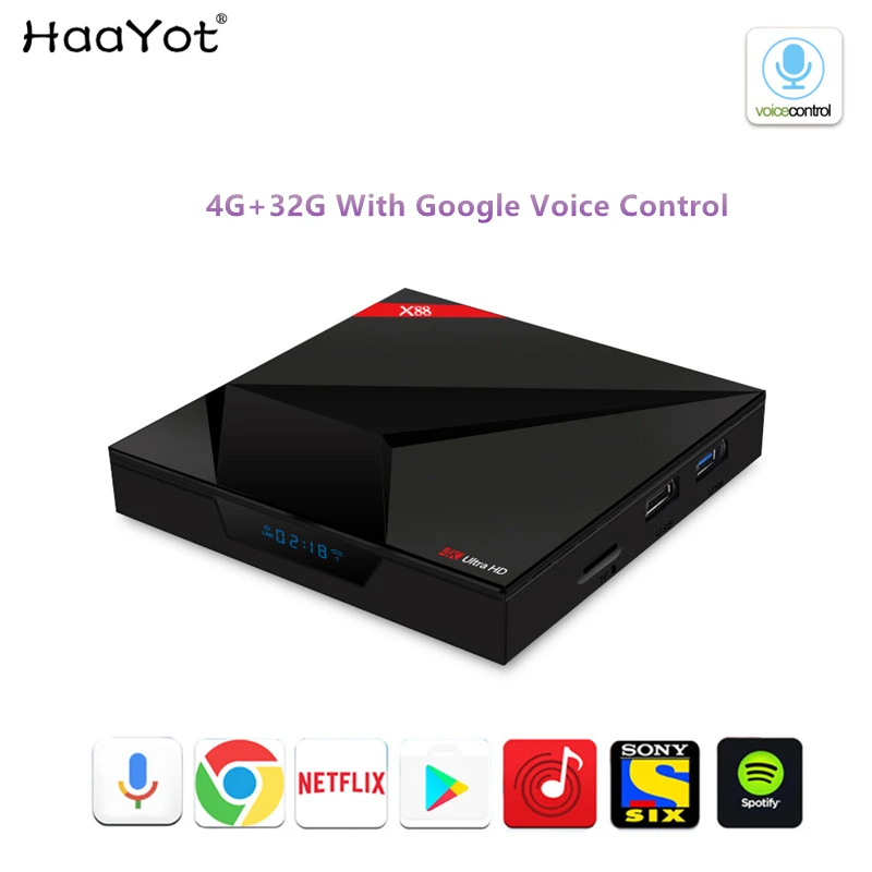ТВ приставка HAAYOT X88 Google Android 7 1 Rockchip RK3328 4 Гб 32 ГБ с голосовым управлением потоковое