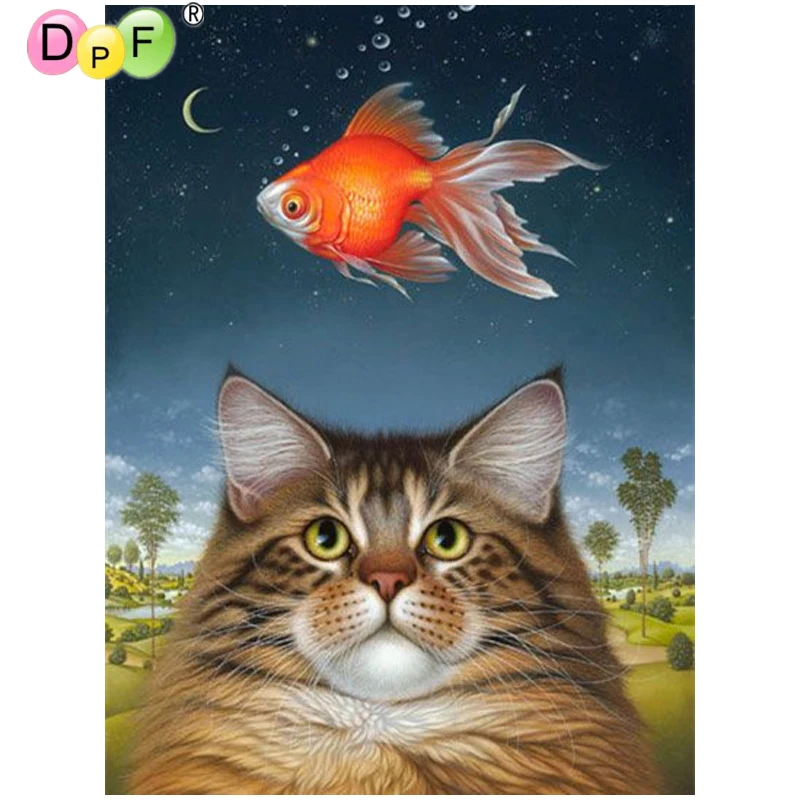 DPF рукоделие алмазная вышивка кошки и золотые рыбки живопись квадратный Декор