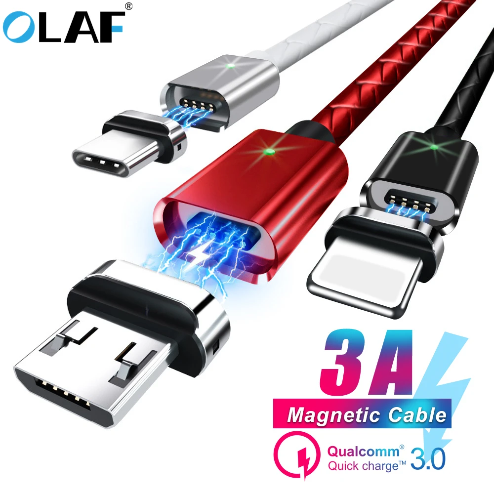 Магнитный usb-кабель Олаф для iphone XS Max 3A, быстрая зарядка, 1 м, 2 м, кабель Micro USB type-C для samsung, Xiaomi, магнитное зарядное устройство