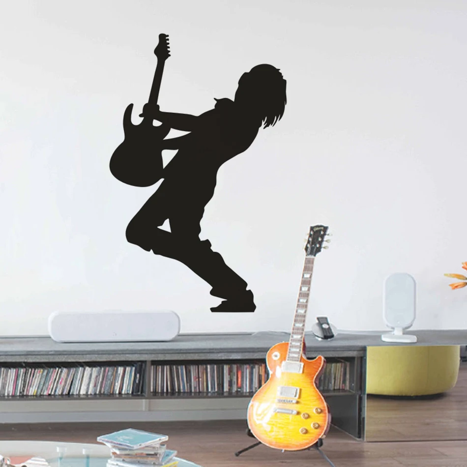 Электрогитара плеер наклейки на стену гитарист виниловая наклейка силуэт