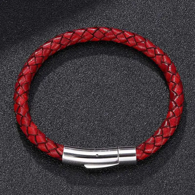 Винтажные Ювелирные изделия унисекс для мужчин красный плетеный кожаный браслет