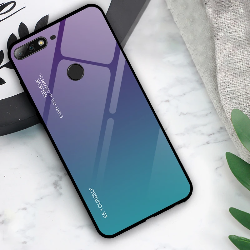 Роскошный градиентный чехол из закаленного стекла для huawei Y6 Y7 Prime ATU-L31 ATU-L42 LDN-L21 LDN-LX3 чехол для телефона защитный чехол