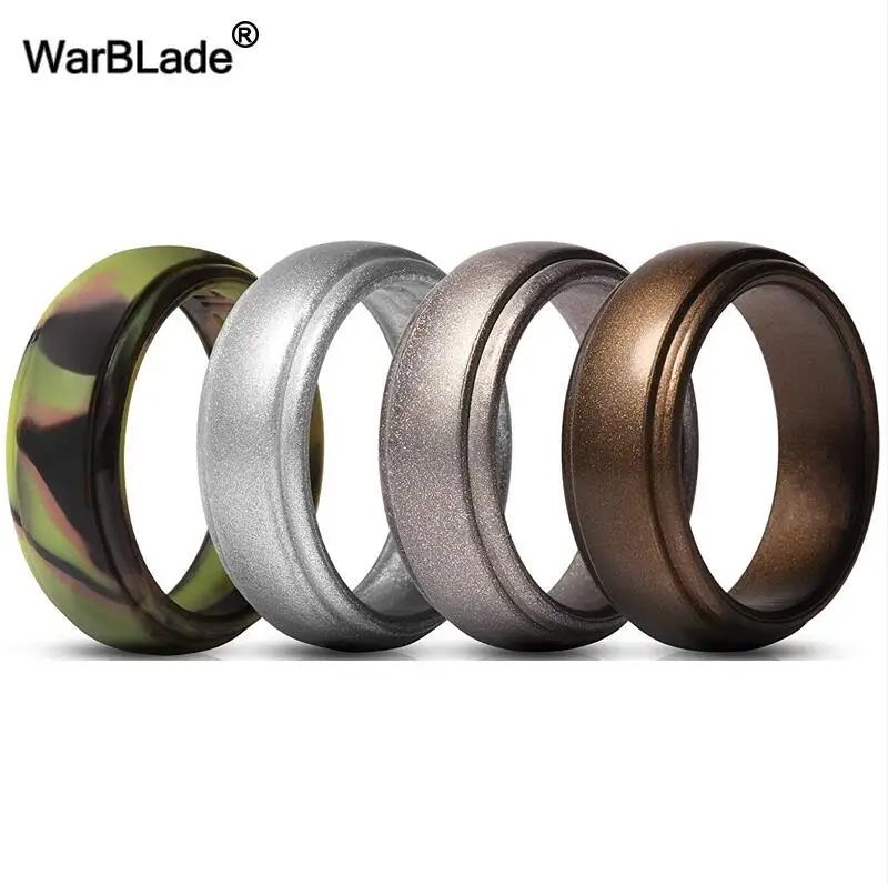 4pcs WarBLade, новинка, пищевое качество, FDA, силиконовые кольца для мужчин, свадебные резинки, гипоаллергенные, гибкие, антибактериальные, силиконовое кольцо на палец - Цвет основного камня: 4pcs