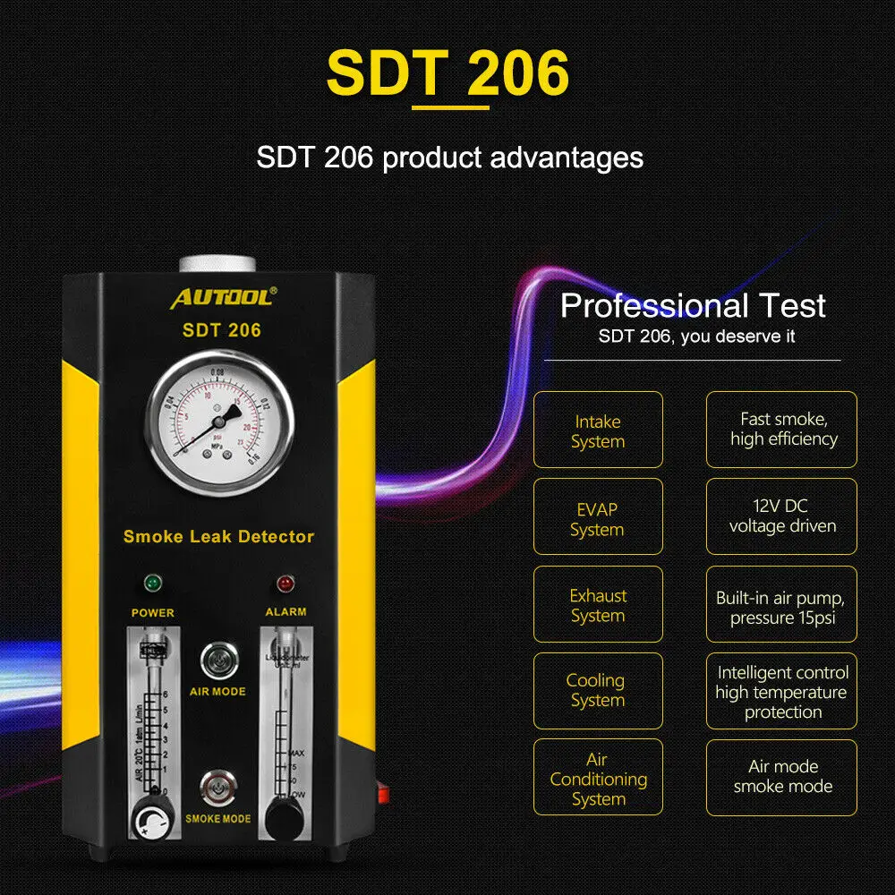 Upgrated версия Autool SDT206 дымовая Машина Автомобильный детектор утечки Топливопровод