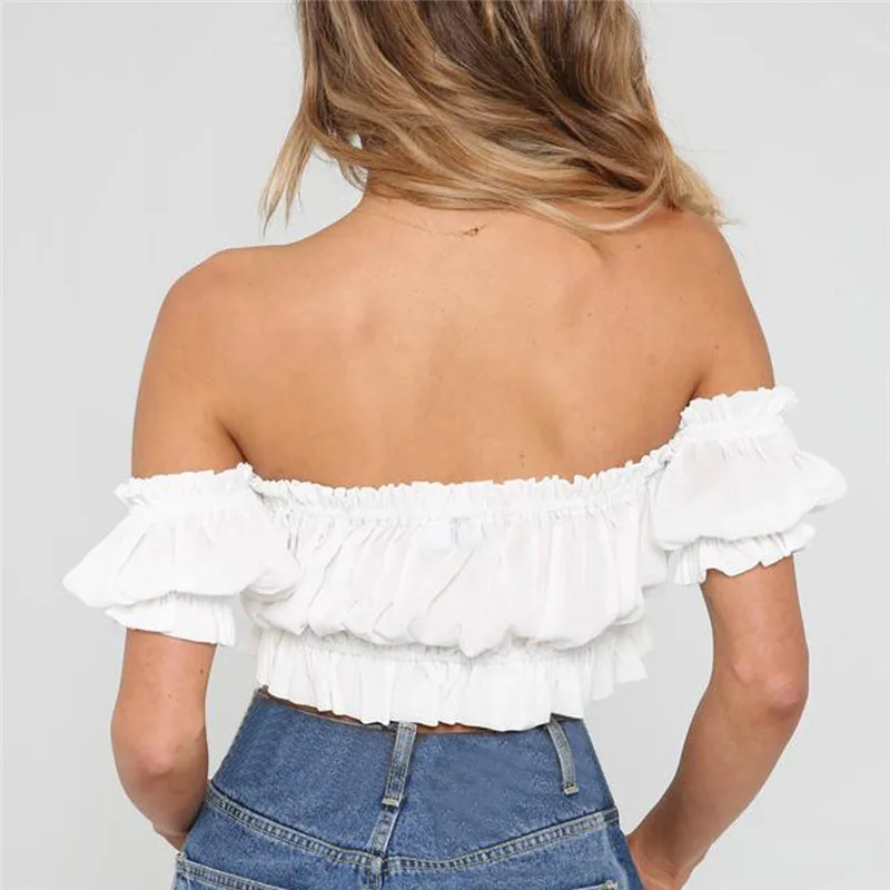 Женский укороченный Топ без бретелек топ с открытыми плечами рукавами до локтя