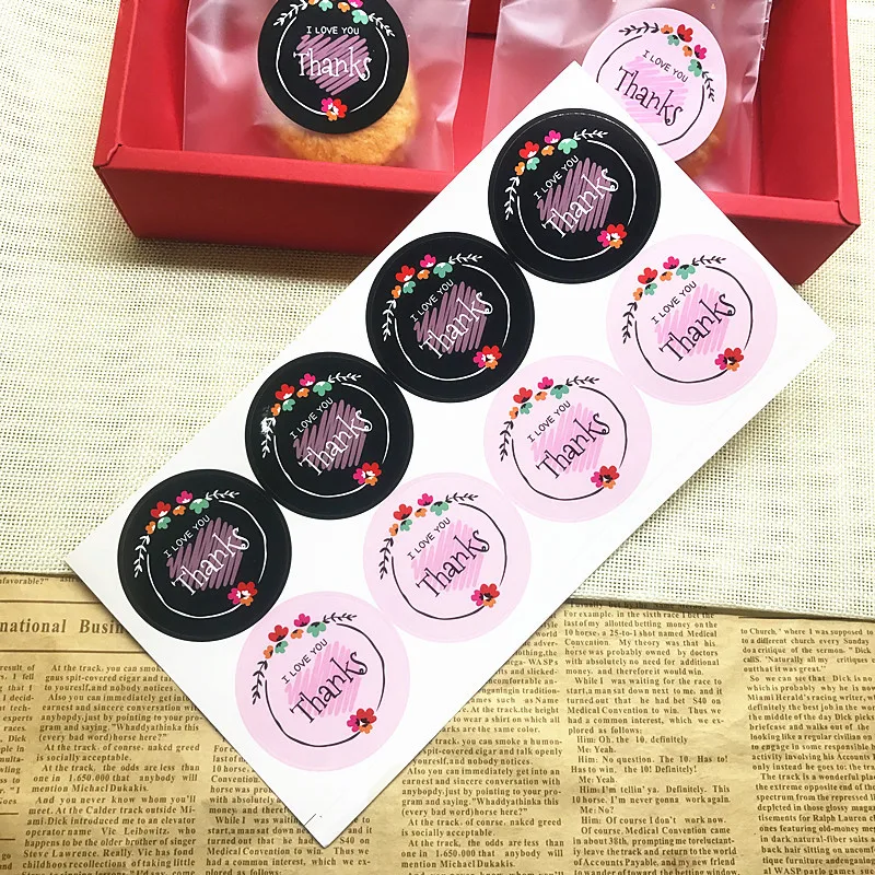New Arrival 80Pcs/Lot Black White Pink Flower Thanks I LOVE YOU Sealing Label Kraft Sticker Baking DIY Gift Stickers M1001 | Дом и сад