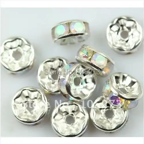 

New Arrive Christmas Jewelry ! Stunning AA ++ 8MM White Color Finding Silver Crystal Spacers 100pcs/lot Wholesale Free Shipping