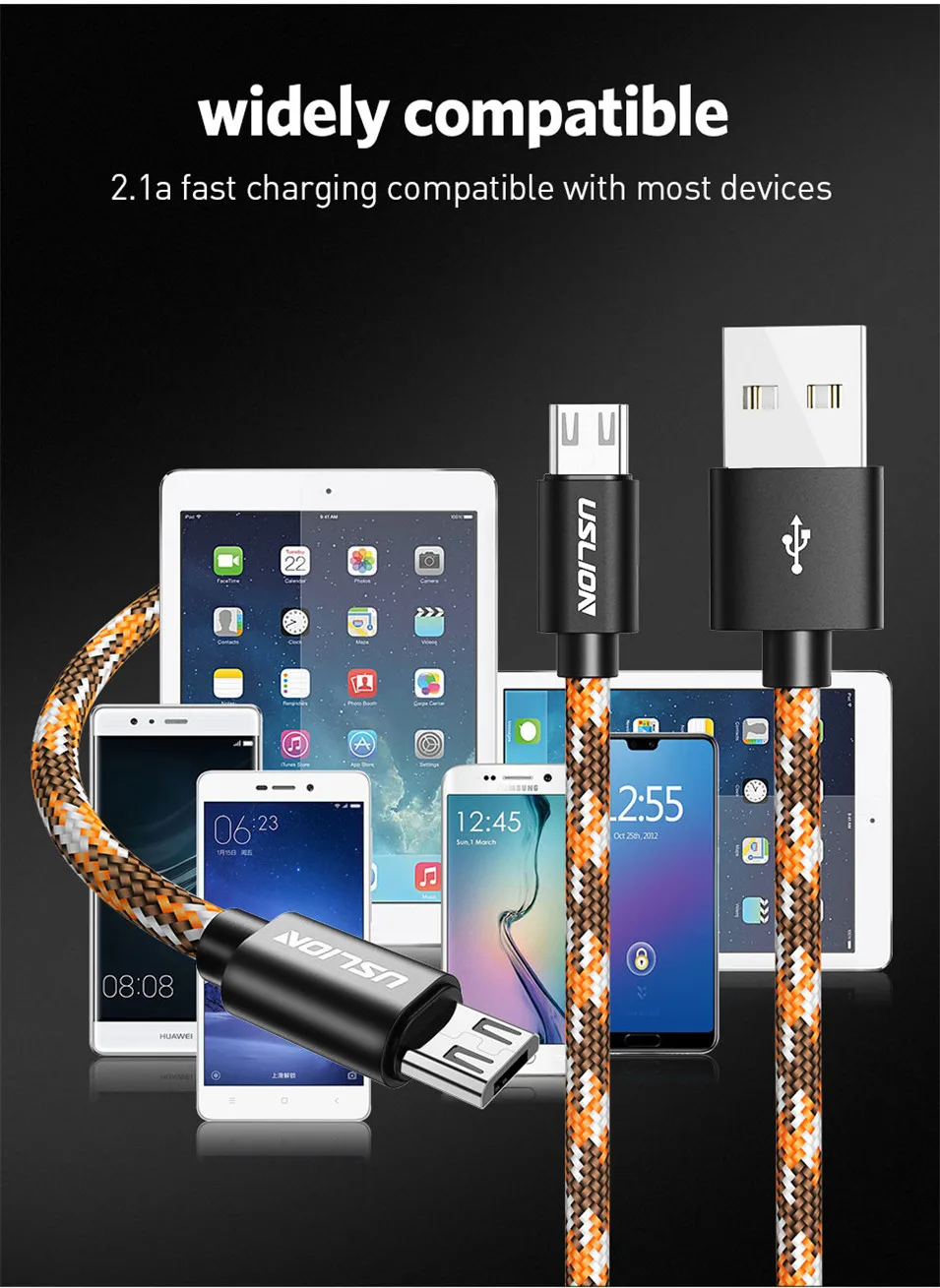 USLION Micro USB кабель для samsung Xiaomi LG huawei Andriod Microusb камуфляж кабели синхронизации данных зарядный кабель