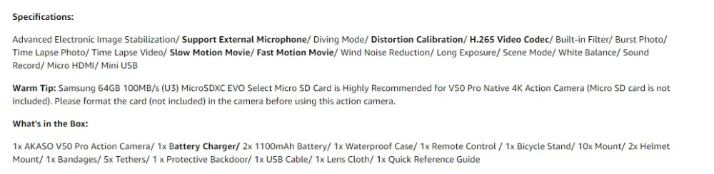 Оригинальная Экшн-камера Akaso V50 Pro Ultra HD 4K 20MP WiFi с сенсорным экраном для занятий спортом и подводной съемки