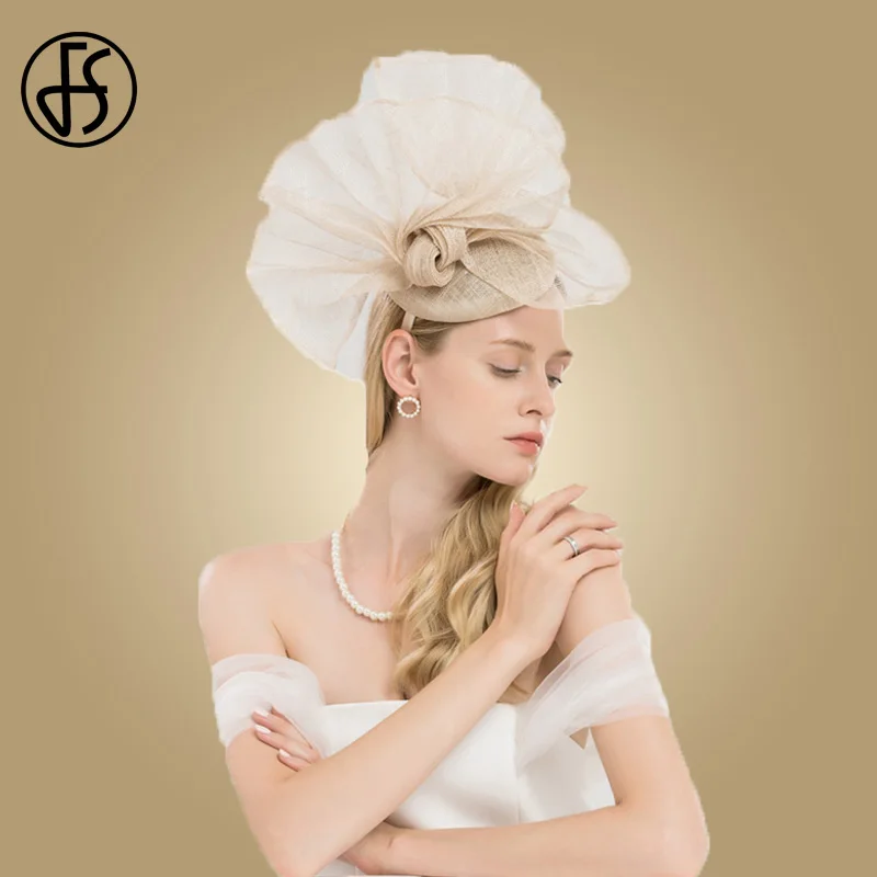 FS Вуалетка шляпы для свадьбы цветок женщин Элегантный Черный Sinamay База церковь