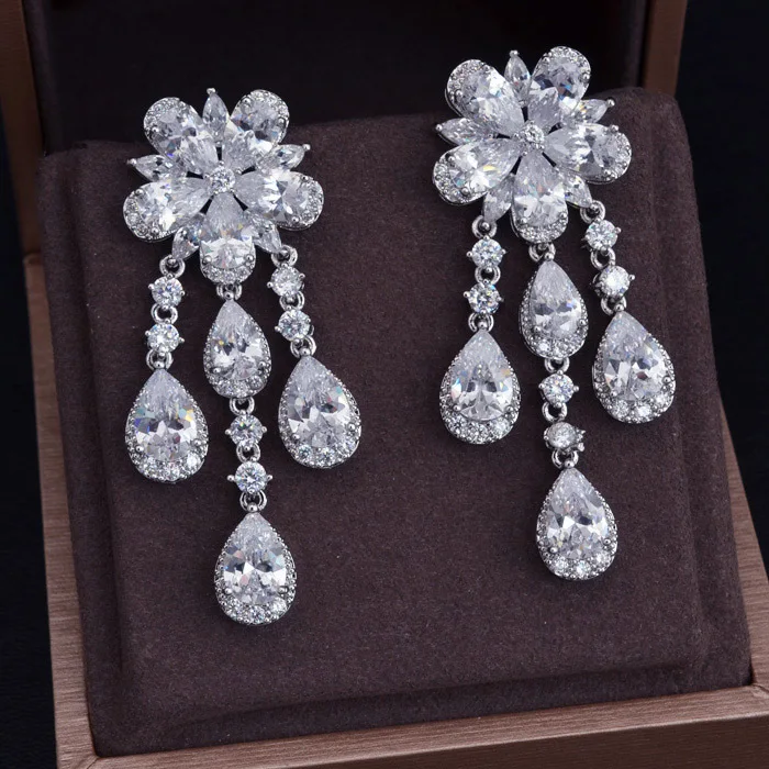 Яшоу новый циркон серьги из белого золота Цвет кубический Австрийский Стразы