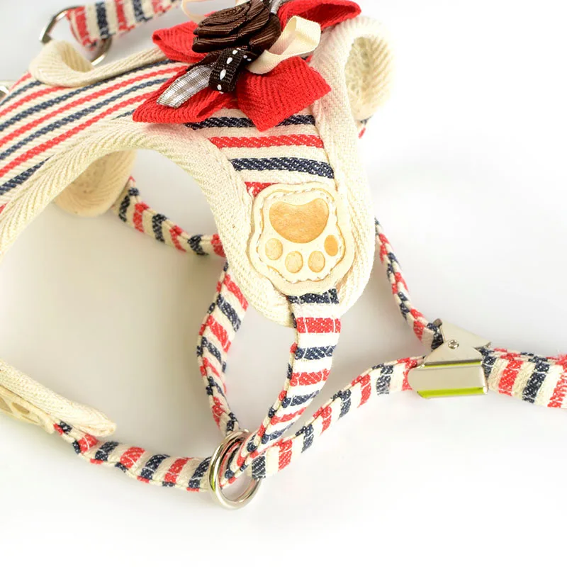 High-quality Adjustable Pet dog Harness Leash Set With Traction Rope Cute Stripe Chest Back Comfortable Accessories Vest Hot | Дом и сад