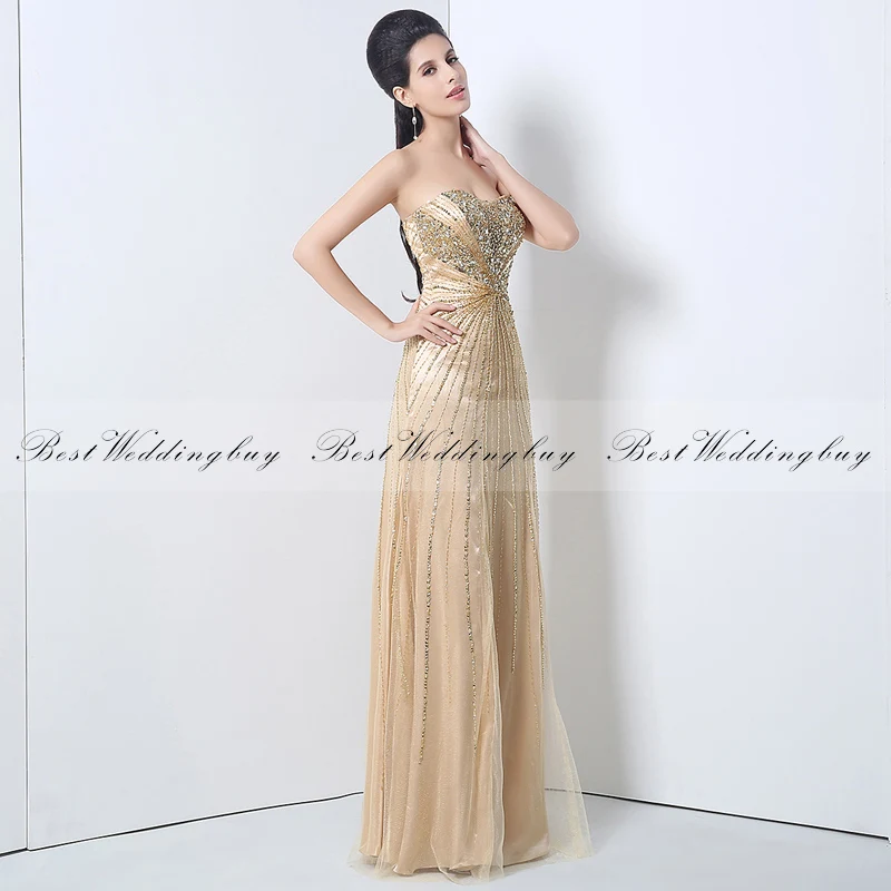 Exquisite Crystal Beaded Nude Tulle Long Prom Dresses Evening XZ002 | Свадьбы и торжества