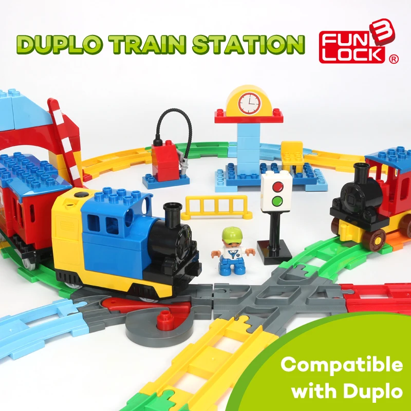 Набор блоков Funlock Duplo для детей Обучающие игрушки на батарейках с рельсовой