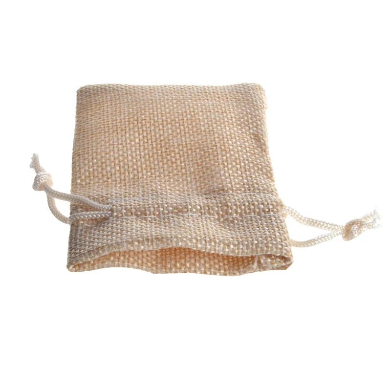 Оптовая продажа 7x9 см 50 шт. бежевый мини джутовый мешочек на шнурке подарок