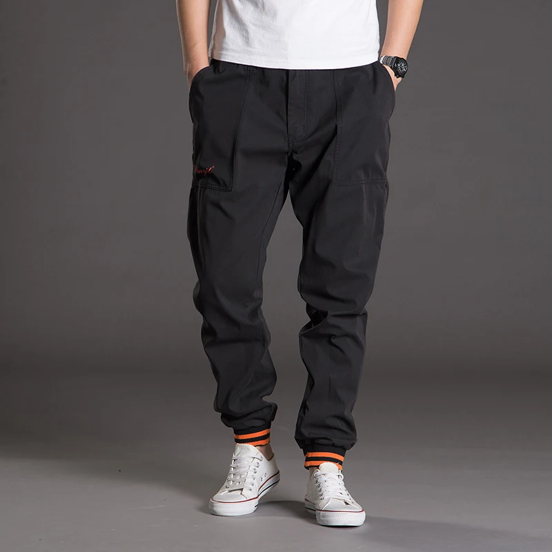 Мужские длинные широкие брюки модные хлопковые свободные с большими карманами