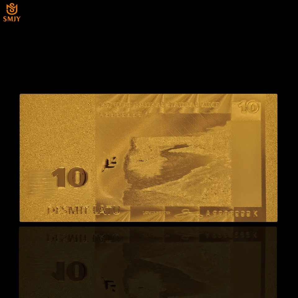 

Euro Gold Banknote Latvia 10 Lats World Currency Collectible Gold Foil Colored Banknote Paper Money Collection Souvenir
