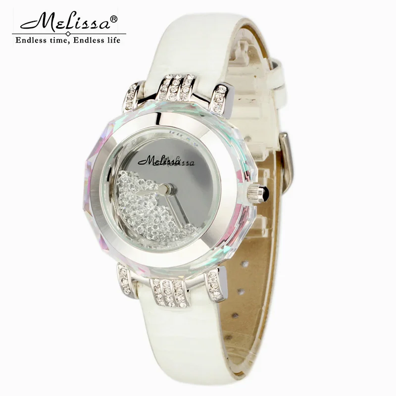 Роскошные женские наручные часы Melissa, элегантный кристалл горного хрусталя, модный браслет, розовое золото, подарок для школьницы 1580 - Цвет: White Silver