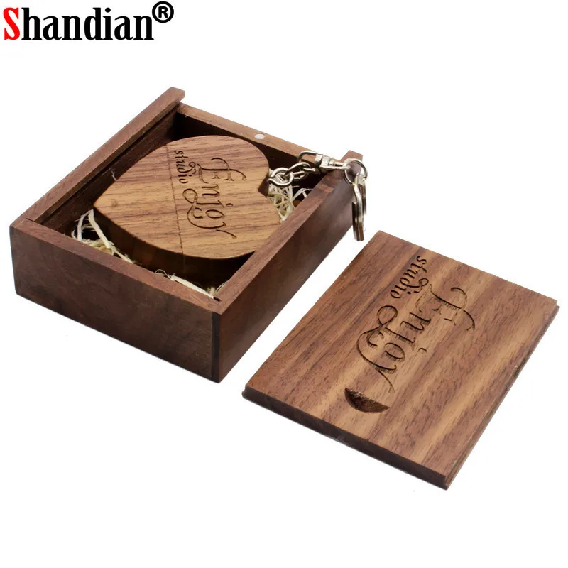 SHANDIAN логотип на заказ Деревянный Сердце USB+ коробка флэш-накопитель Флешка 32 ГБ 16 ГБ 8 ГБ 4 ГБ карта памяти Фотография Свадебные подарки
