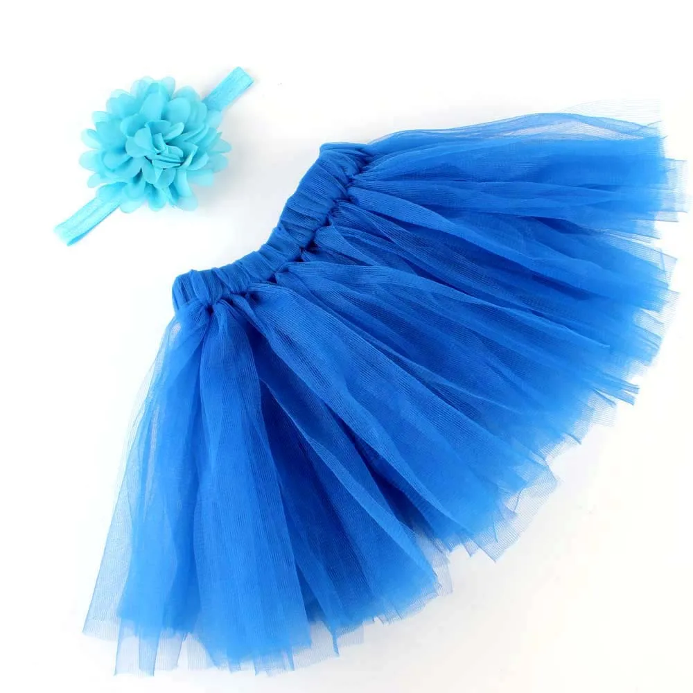 Blue Комплект из 2 предметов, кружевная юбка+ головная повязка для новорожденных девочек и мальчиков, костюм наряд для фотосессии новые юбки-пачки для маленьких девочек - Цвет: Blue