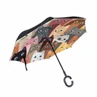 Двухслойный перевернутый мультяшный кошки зонтик автомобили обратный ветрозащитный зонтик от дождя для автомобиля на открытом воздухе с C-образной ручкой