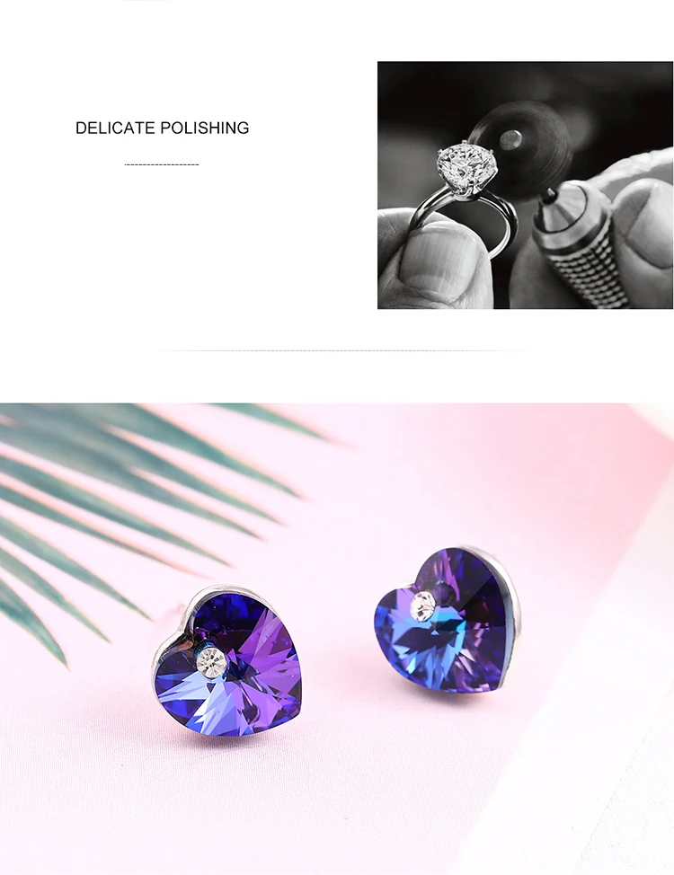 BAFFIN, классические серьги-гвоздики в форме сердца, кристаллы от Swarovski, серебряный цвет, пирсинг для женщин, шикарный подарок, цветной, ювелирное изделие из бисера