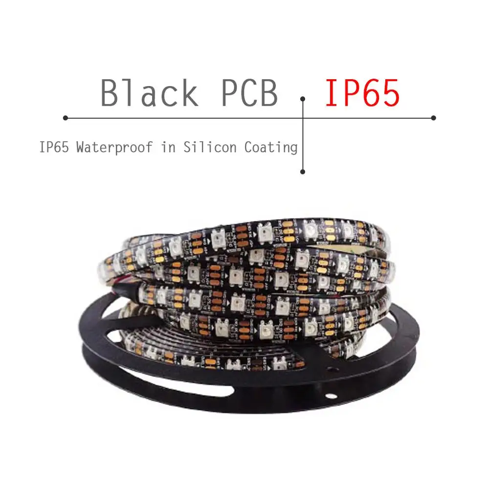 DC5V WS2812B LED Strip 1/2/3/4/5m 30/60/144 Pixels/Leds/m Smart Led Pixel Strip With Controller TV Background Wall Car Decor JQ - Испускаемый цвет: Black PCB (IP65)