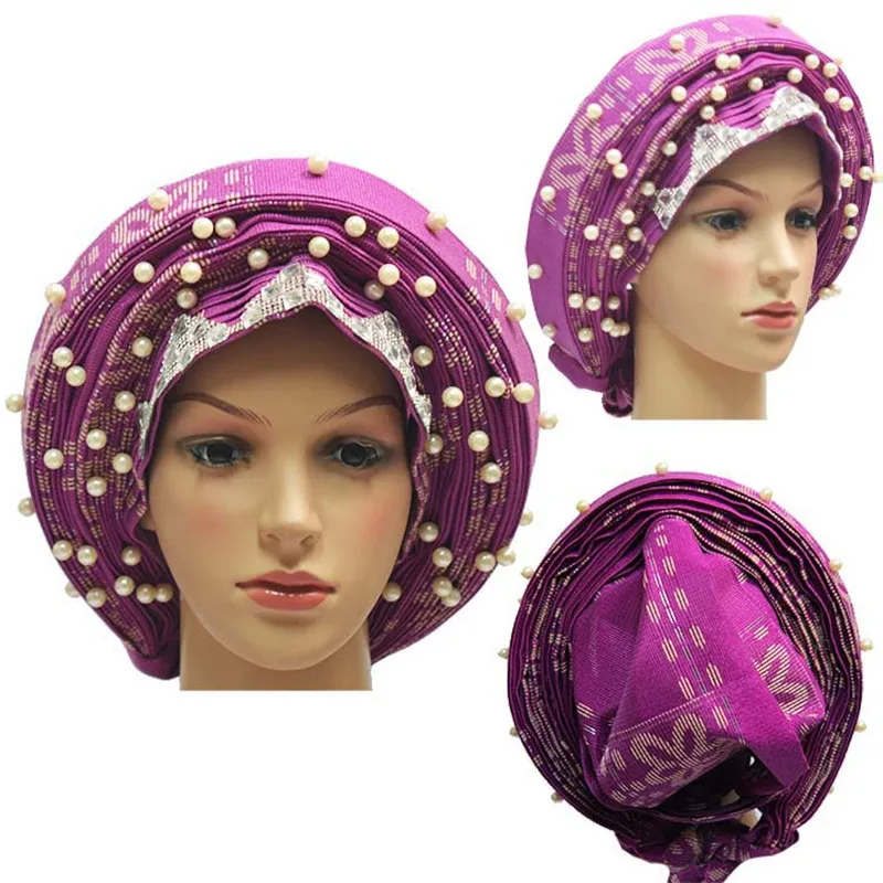 fpink Африканский Авто геле головной убор для свадьбы 019 ASO OKE геле головной убор вышивка с бисером - Цвет: fpink