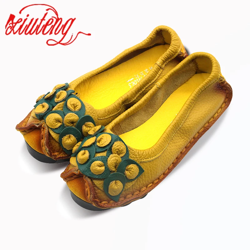 Ручная работа натуральная кожа туфли на мягкой подошве в национальном стиле