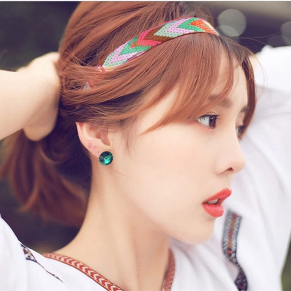 Женская эластичная повязка на голову с цветочной вышивкой |