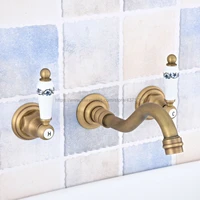 antique brass double handles bathroom faucet wall mounted basin tap bathtub water mixer tap nsf531
